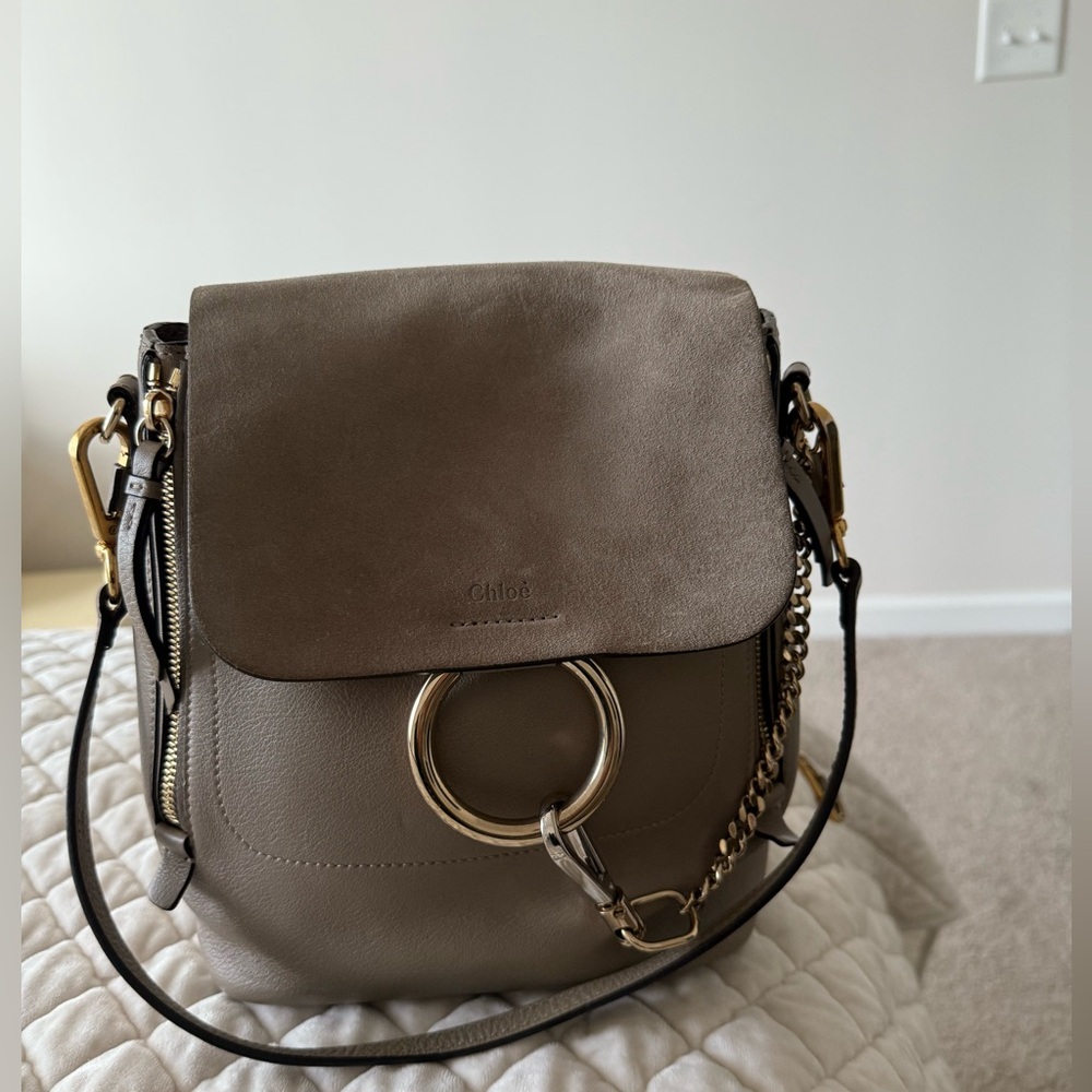 Chloe Beige Leather Backpack with Gold Accents - Picture 2 of 6